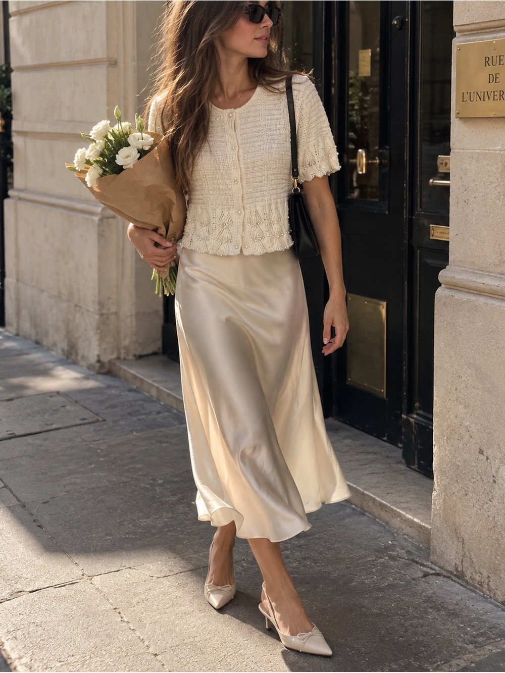 Caroline Constas Ivory Pearl Embellished Knit Cardigan Top L